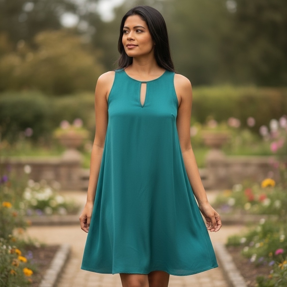 LAVENDER BROWN Solid Teal 100% Silk Zipper Print Dress size Small